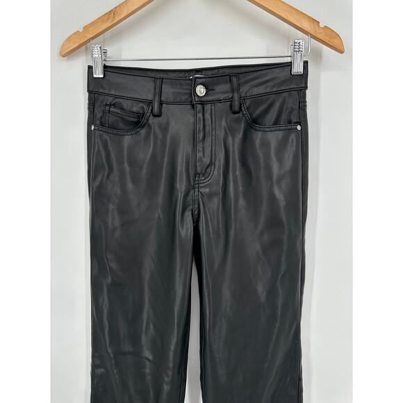 ZARA Faux Leather Straight Leg Trouser Pants Mid-Rise Black - Picture 6 of 11